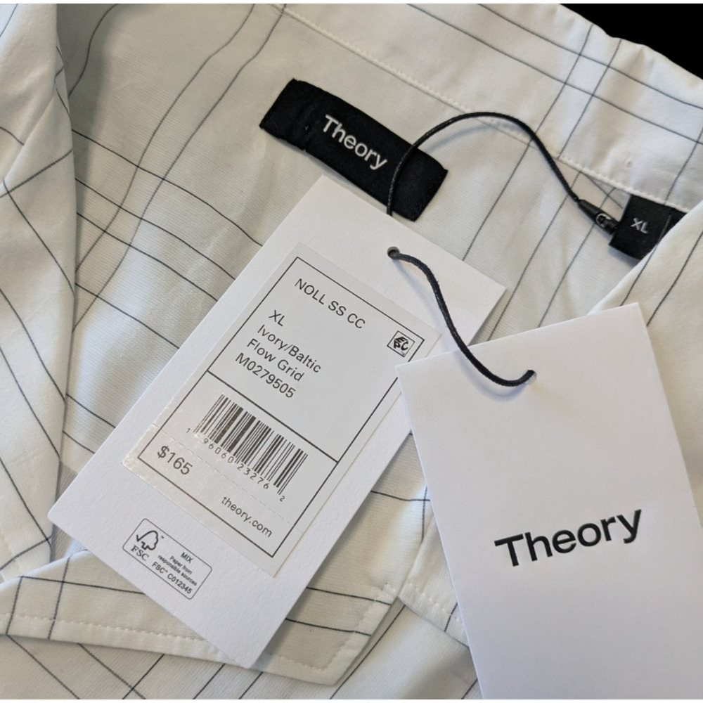 Theory Noll White Flow Grid Print Short Sleeve Camp Shirt New Size XL $165 - Picture 4 of 6